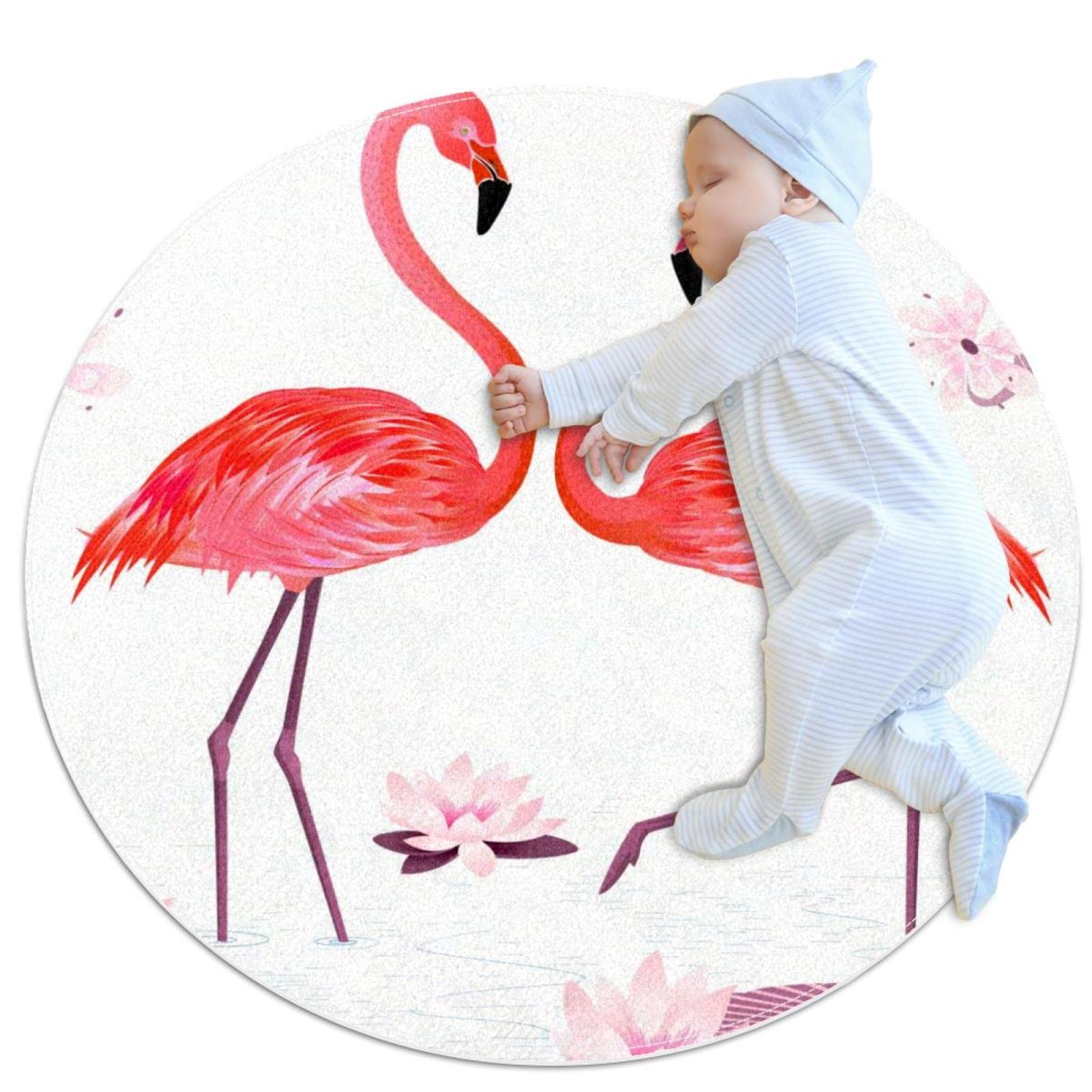 Tapis rond flamants JDEZ pour réchauffer un sol froid de buanderie