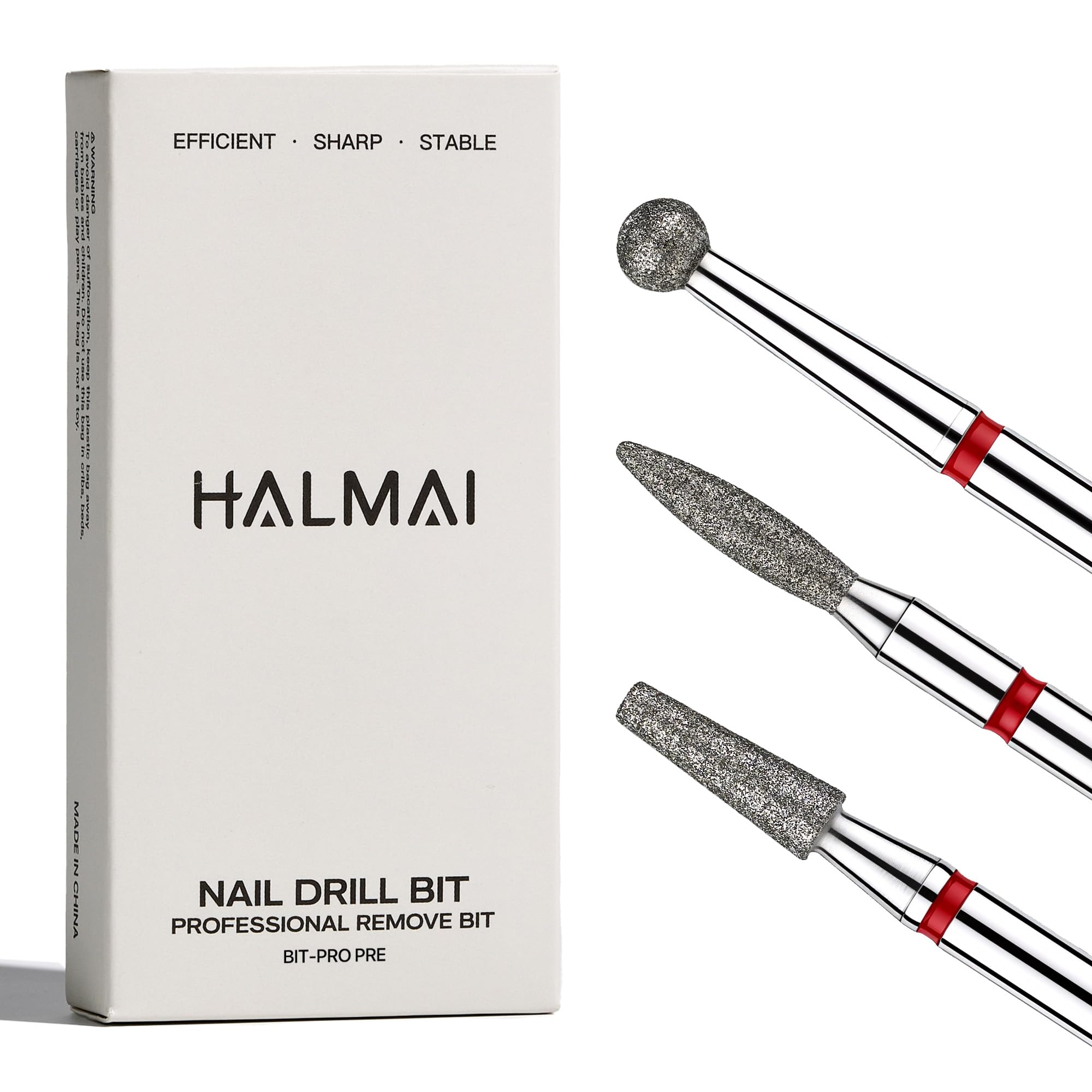 HALMAI Set 3 Frese per Unghie 3/32", Punte Diamantate per Cuticole, per Lima Elettrica, Strumenti Professionali Manicure Pedicure per Unghie Acrilico e Gel, Kit Casa e Salon