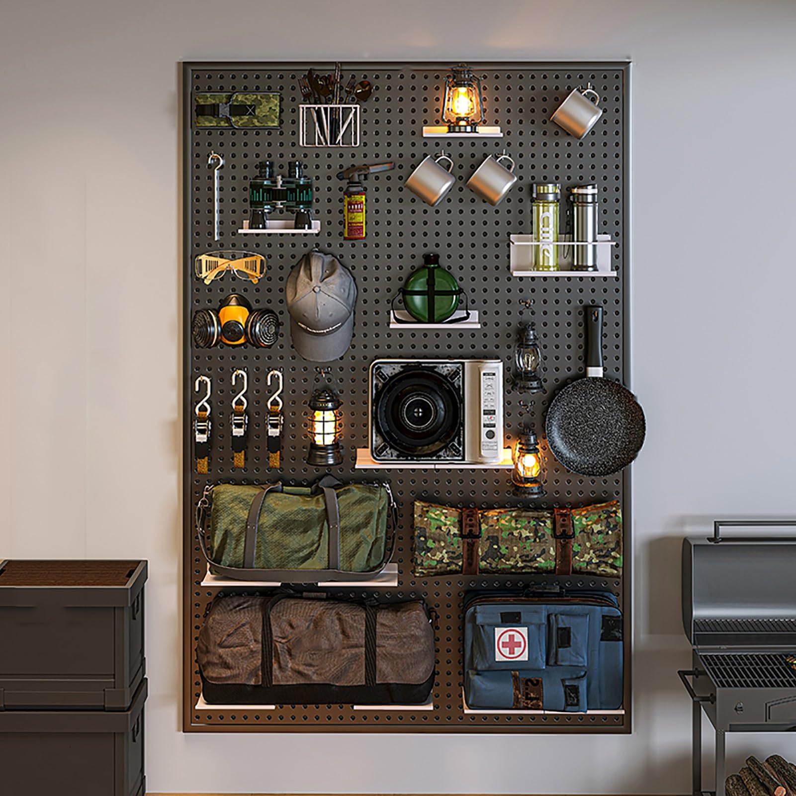 Panel organizador de metal de 100 x 80 cm con 10 ganchos para pared