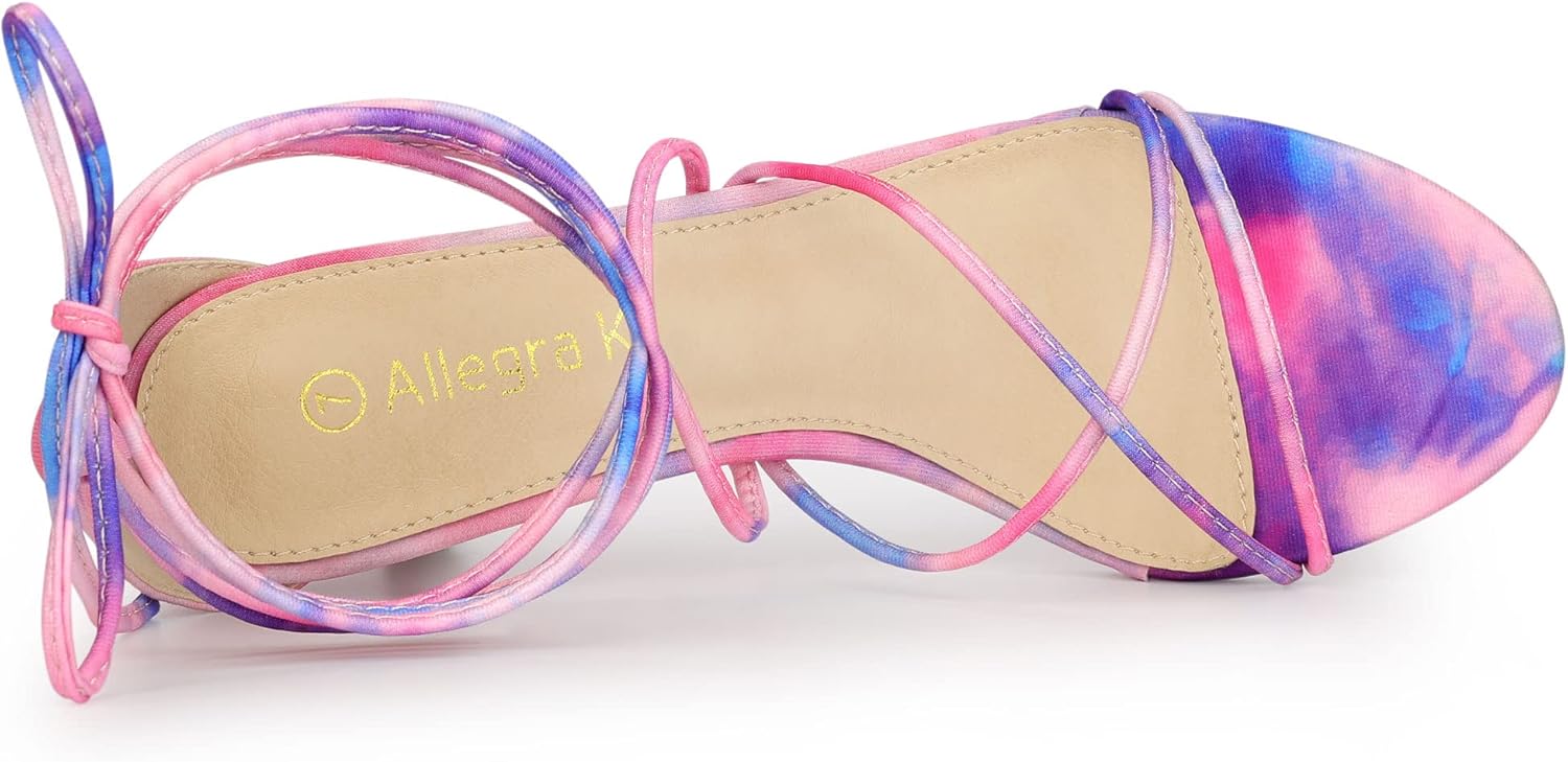 Allegra K Women's Strappy Tie Dye Heels Lace Up Kitten Heel Sandals - Image 5