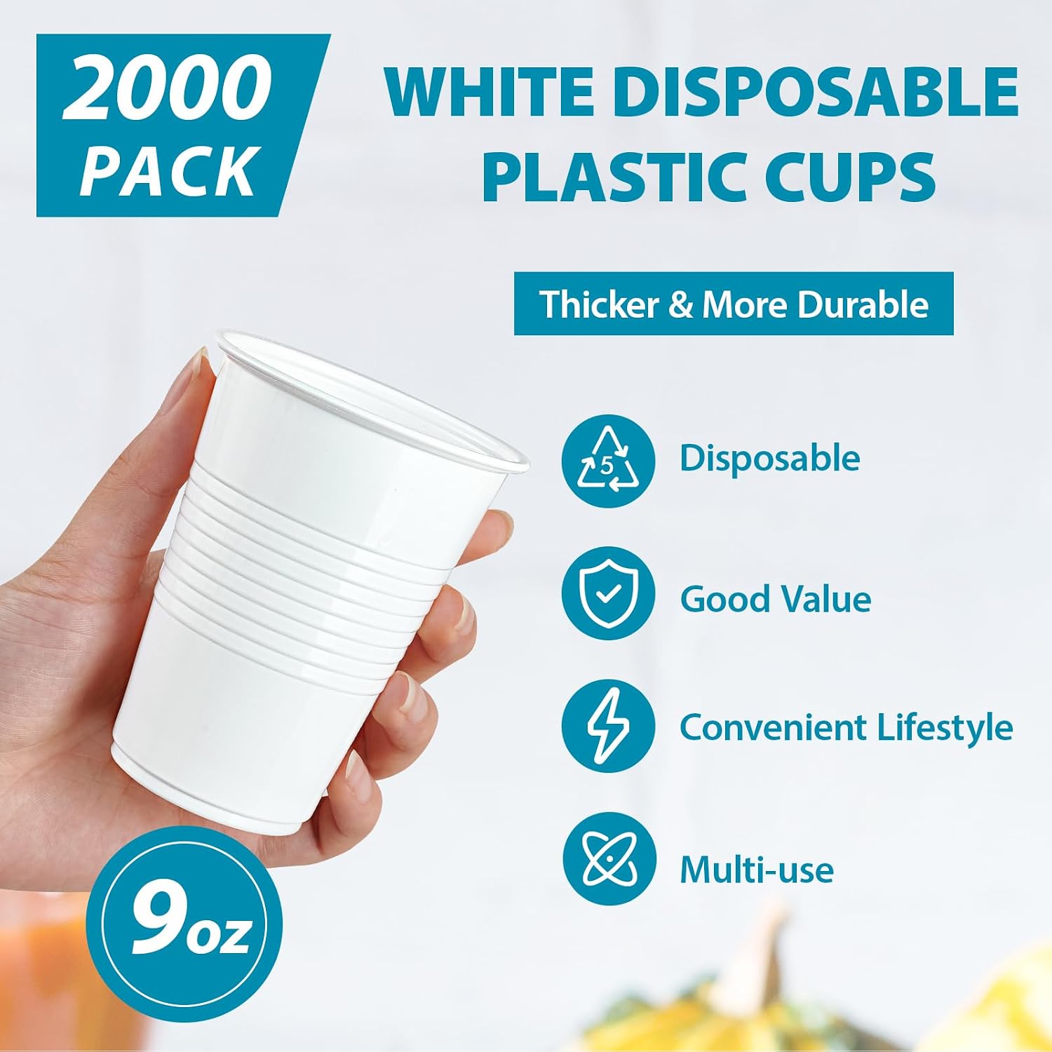 Lilymicky 2000 Pack 9 oz White Plastic Cups, Disposable Drinking Cups image 2