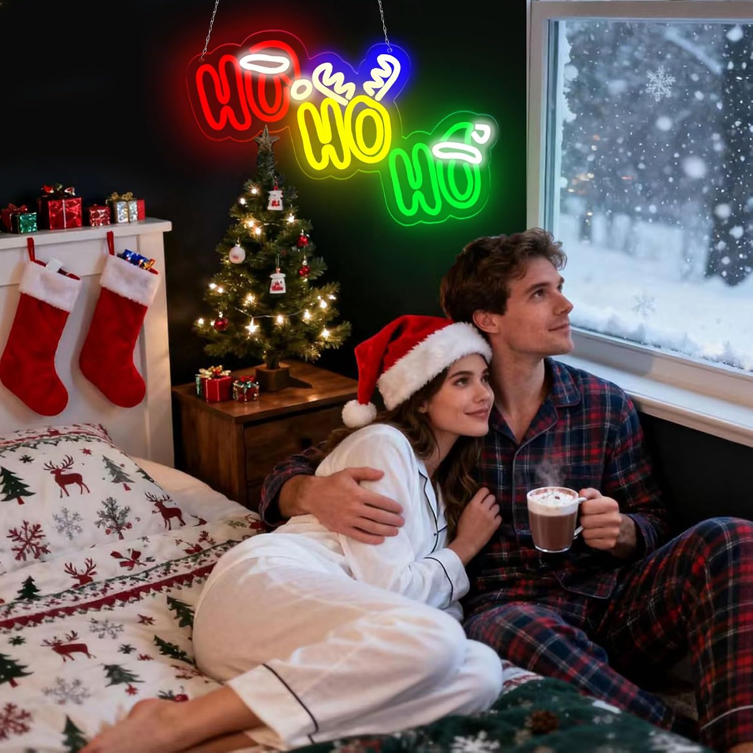 Merry Christmas Neon Signs HoHoHo Neon Lights Wall Decor for Window Bedroom Kids Room Home Bar Shop Gift Art for Boys Girls Family-15.75 x 12.1 IN-USB Powered-Acrylic