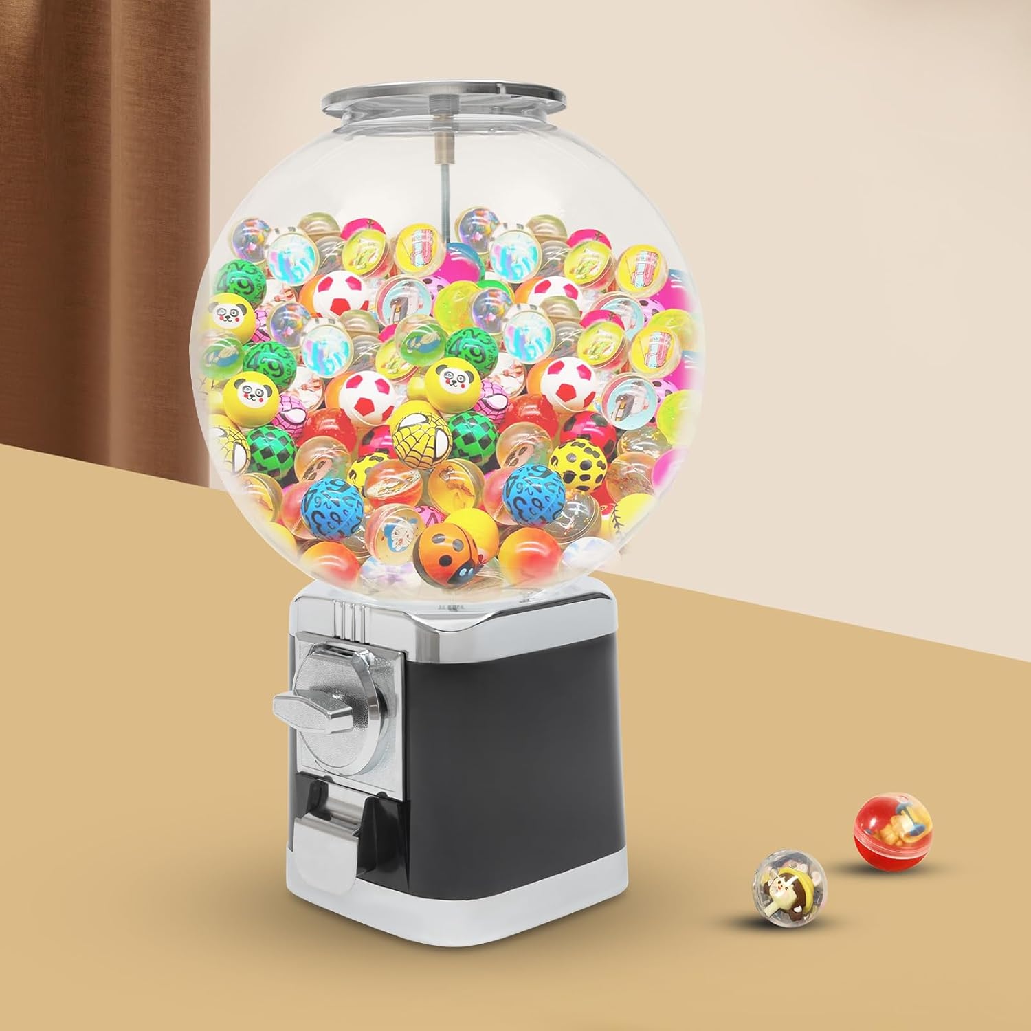 Vending Machine 1 Dollar Coin Gumball Machine Large Capacity 500 x 1.26in Balls Capsule Toy Vending Machine Twister Ball Dispenser for Retail Store, Amusement Park, Game Store (Black)