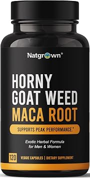 Natgrown Horny Goat Weed and Maca Root Extract Supplement for Men & Women Epimedium Extract, Hornygoatweed Vegan Capsules -120 Ct