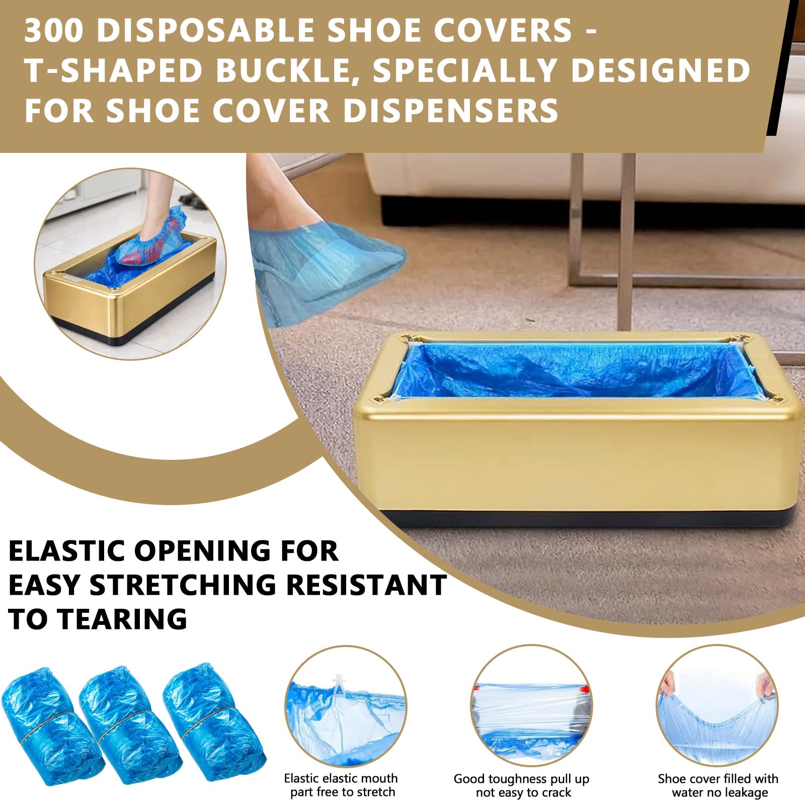 Copriscarpe automatico, con 300 pezzi, usa e getta, per casa, ufficio, ufficio, hotel, fabbrica (oro)