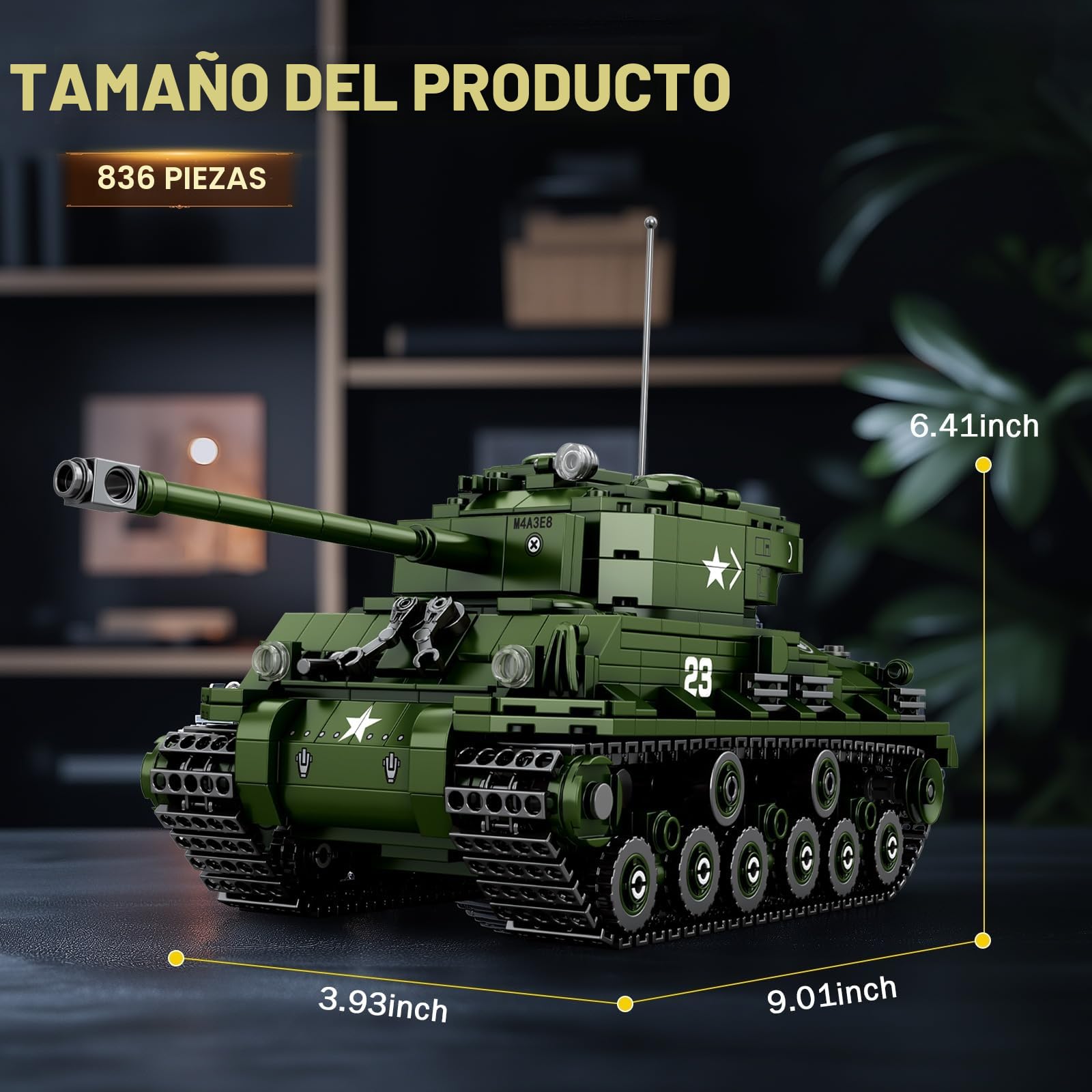 Reobrix Kit de Construcción de Tanque Sherman 77030,Licencia World of Tanks | Modelo de Tanque Militar Sherman, Kit de Vehículo Militar de Bloques, Bloques para Adultos, Regalo de Tanque, 836 Piezas