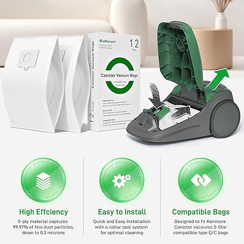 Miniatura 6 de Paquete de 12 bolsas de vacío tipo QC 53292, bolsas de repuesto para Kenmore 200 400 600 700 800 Series, 5055, 50557, 50558, 53291, 21814, 81214,