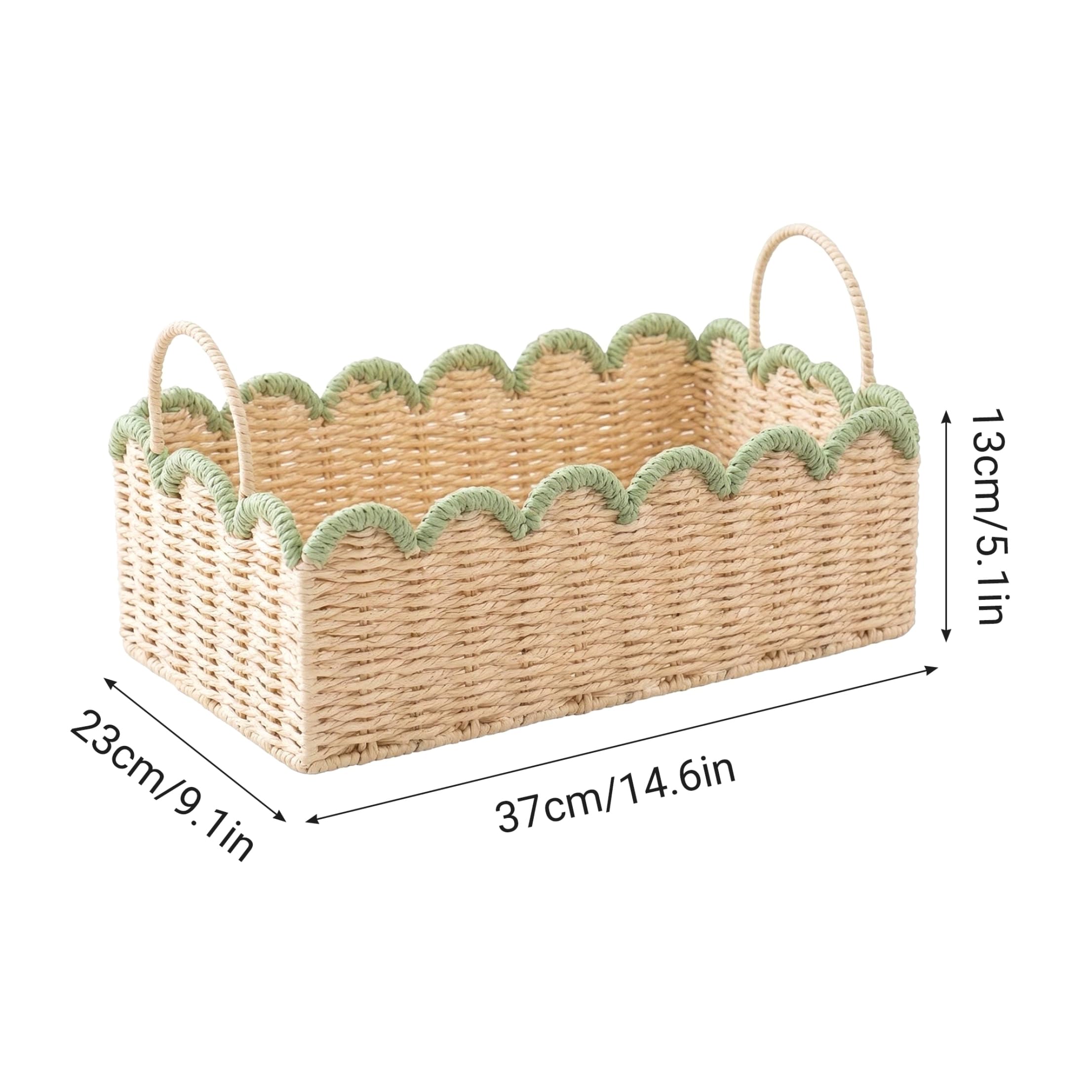 Cestino in vimini con manico Cestino intrecciato smerlato, 15x9x5 pollici