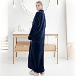 Hellomamma Women's Zip Front Bathrobe Soft Long Fleece Plush Robe Full Length Housecoat Sleepwear Dressing Gown