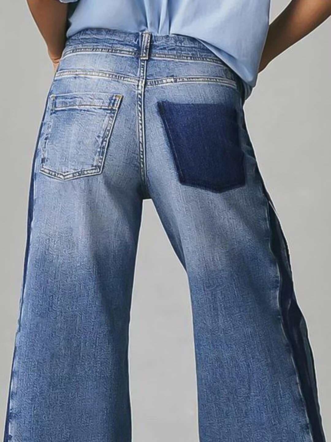 Flamingals Wide Leg High Rise Jeans for Women Stitch Detail Row Hem Jeans Denim Pants