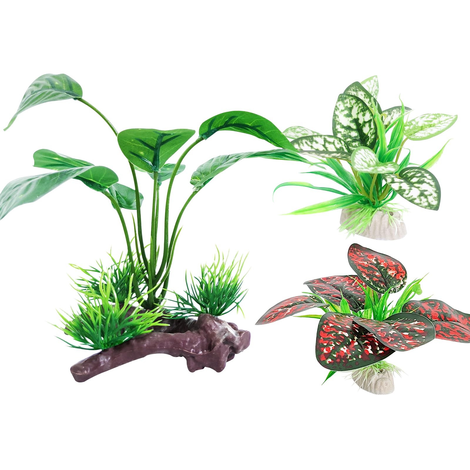 3PCS Reptile Artificial PlantsTerrarium Plants Aquarium Plants Decorations for Amphibian Habitat Decor