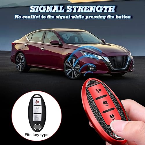Miniatura 4 de Xotic Tech - Funda para llavero con textura de piel granulada de poliuretano termoplástico rojo con llavero, compatible con Nissan Murano Rogue