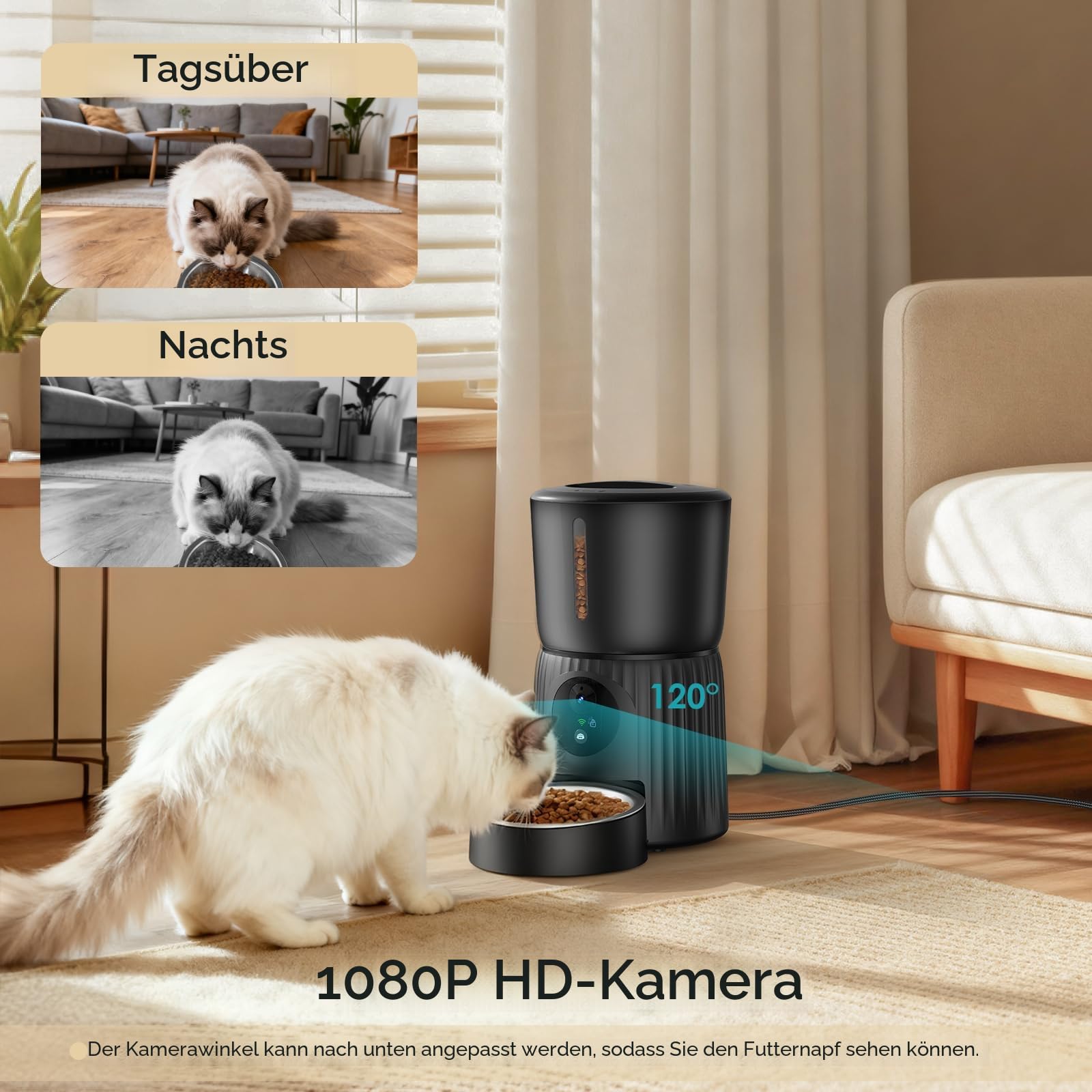 Faroro Futterautomat Katze mit WiFi, 1080P HD Video Katzenfutter Automat mit Nachtsicht, 4L Futterspender für Katzen/Hunde mit Zwei-Wege-Audio, APP-Steuerung, Anti-Blockier-Sensor & Doppelte Kraft