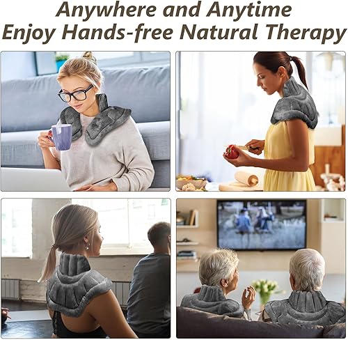 Miniatura 5 de Almohadilla térmica para microondas para alivio del dolor de cuello, hombros y espalda con calor húmedo, calentador de cuello térmico con peso para