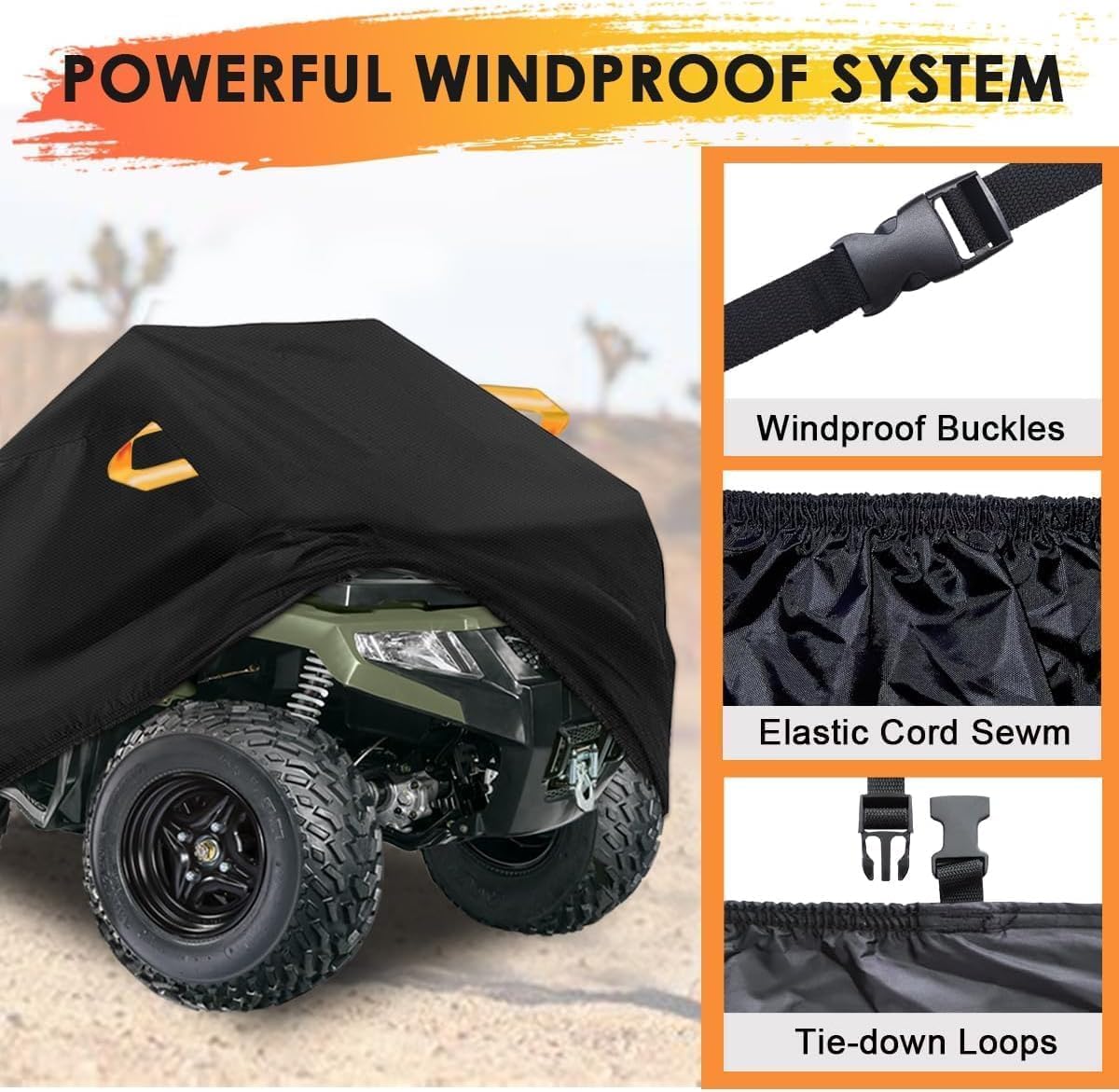 ATV Cover Waterproof Heavy Duty 210D 4 Wheeler Cover, All Weather Outdoor Protection Covers Suit for Polaris Kawasaki Suzuki Honda-XL