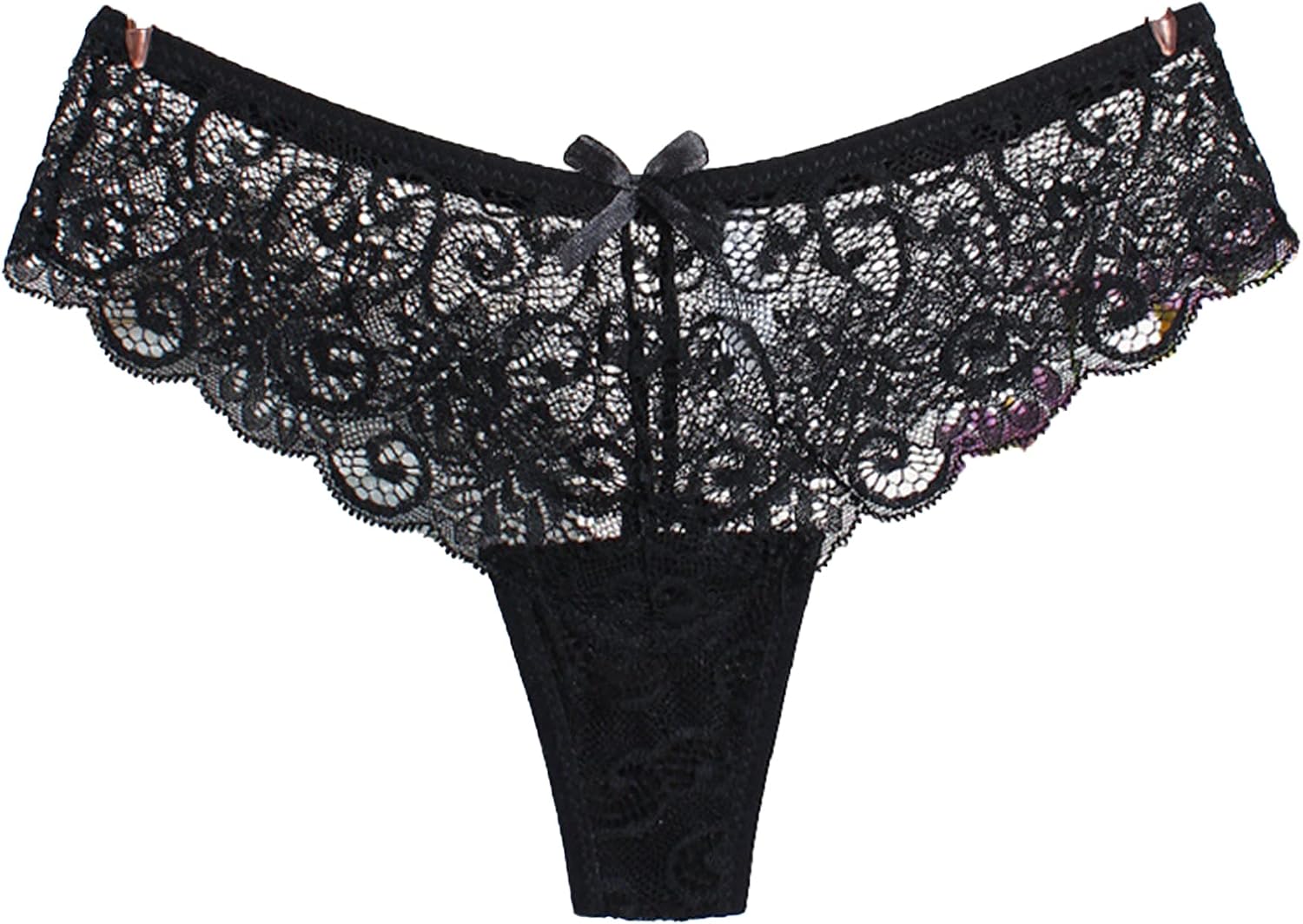 DGHM-JLMY Women Bow Sexy Lace Hollow Out Thong Low Waist Lace Thongs Comfortable T-Back Knickers Multicolor Panties G-Strings