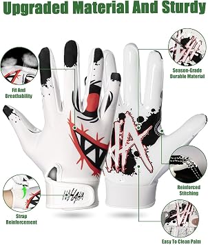 Pixel Panda Youth Football Gloves, Non-Slip Kids Football Gloves with Super Sticky Grip Palm, Breathable Wide Receiver Glove Best Gifts for Boys Girls