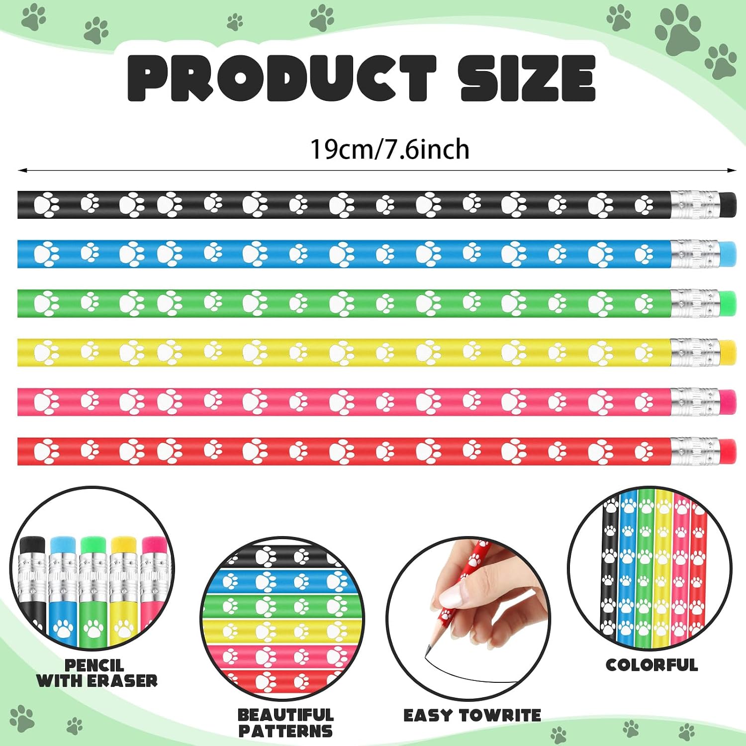 Harloon 120 Pcs Paw Print Rubber Bracelets Pencil Sets Back to School Gifts Bulk Multicolor Silicone Stretch Wristbands Wooden Paw Print Pencil Dog Pencils for Fun School Supplies and Reward Prizes
