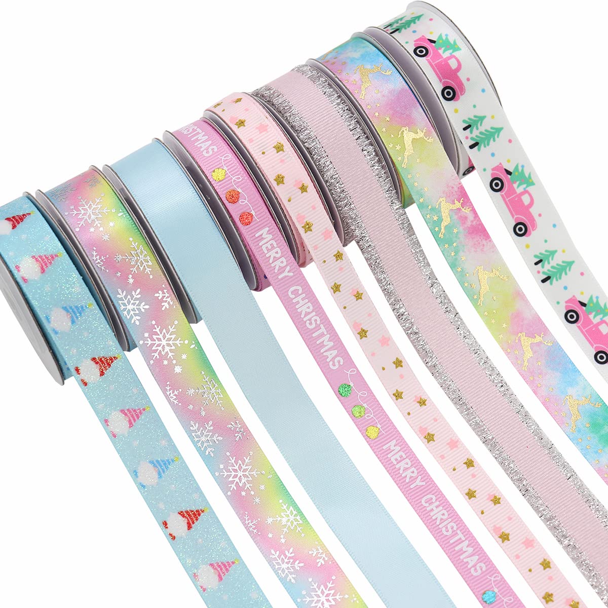 BAORJCT Christmas Satin Ribbon 8 Rolls Colorful Grosgrain Ribbons DIY Xmas Ribbons Bundle for Gift Wrapping Crafts Bow Making Christmas Wedding Party Decor