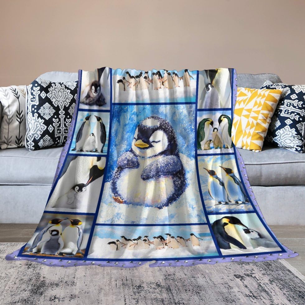 Penguin Blanket, Penguin Gifts Animal Decor Pictures Blankets, Snow Penguins Throw Blanket for Sofa Couch Bed Living Room Soft Warm Cozy for Adults Kids Men Women 40"x50" - Image 6