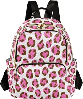Quilted Backpack for Women Carry-On 14 Inch Laptop Backpack Lightweight Work Daypack Leopard Cute