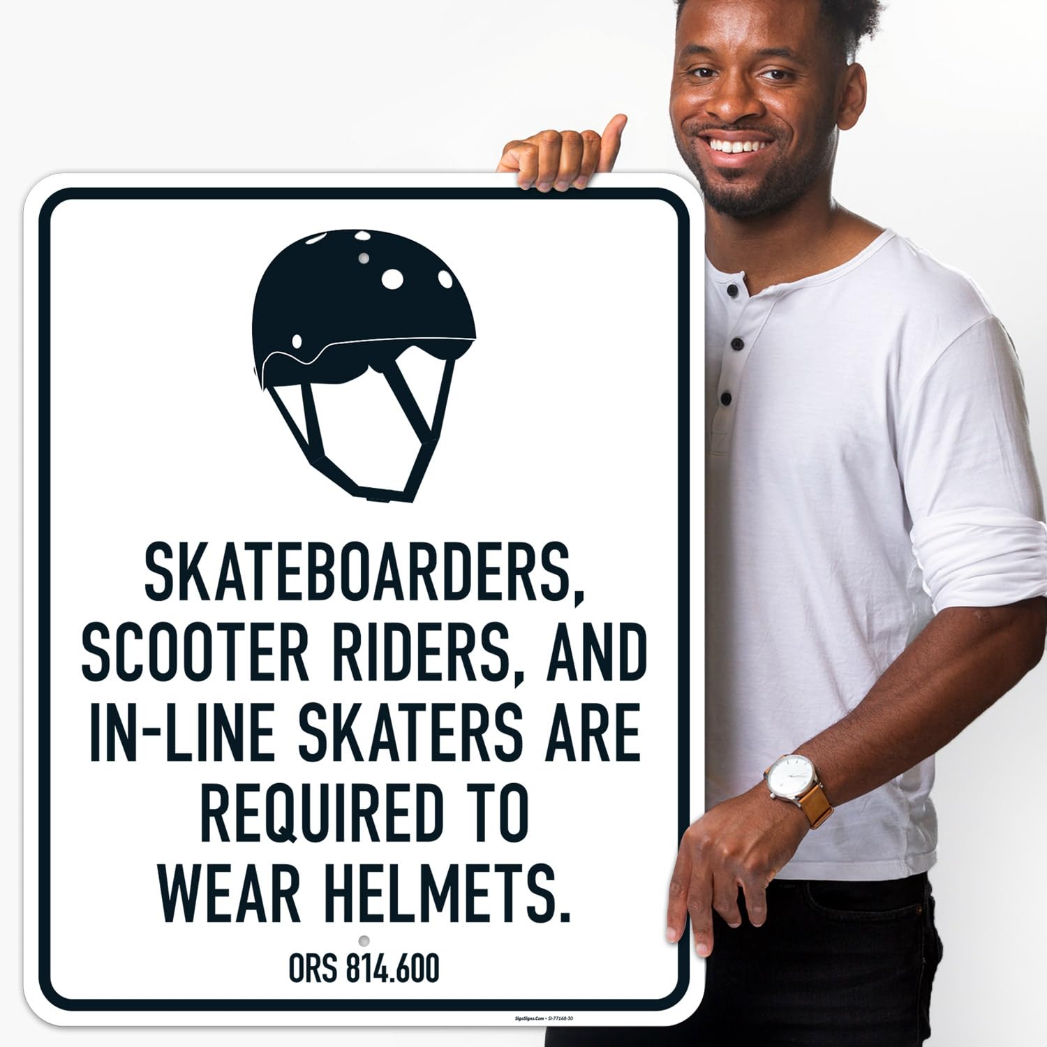 Skateboarders Scooter Riders and Inline Skaters are Required to Wear Helmets Sign, 24x30 Inches, Rust Free .063 Aluminum, Fade Resistant, Made in USA
