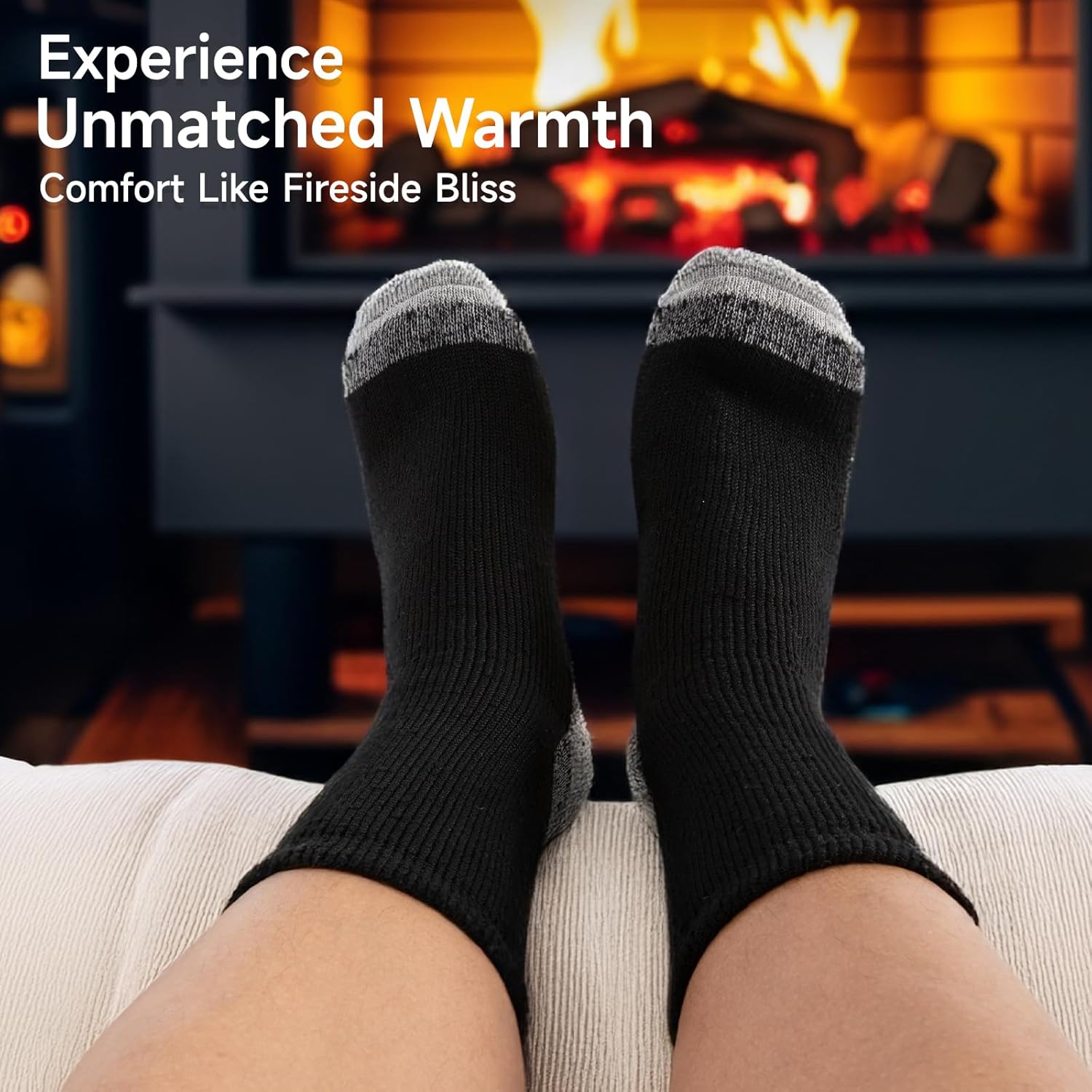 COOPLUS Merino Wool Hiking Socks for Men Thermal Warm Cushion Crew Winter Work Boot Socks (4 Pairs) - Image 5