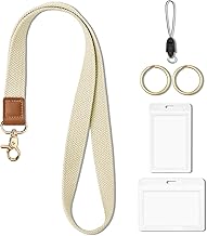 ID Card Case with Lanyard for Hanging, Key Ring, Card Case with Lanyard, ID Holder, Lanyard Neck Strap, Beige