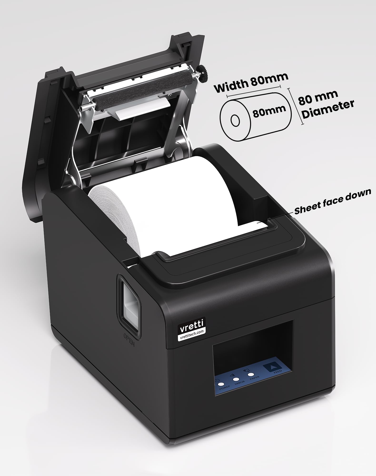 Vretti Impresora térmica de recibos, impresora térmica directa de 3'1/8 de 80 mm con puerto LAN serie USB - Impresora POS de cocina ESC/POS Command Support Cajón de efectivo