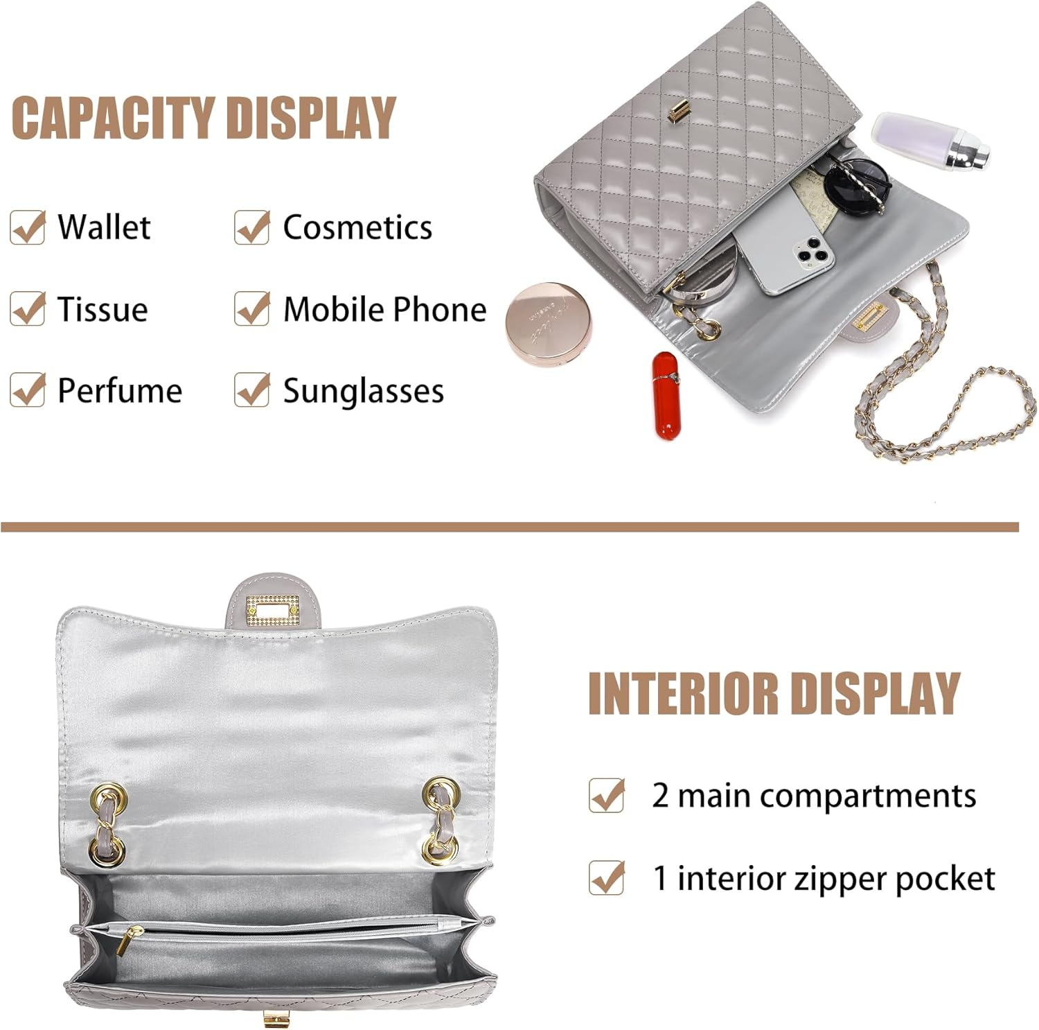 Quilted Crossbody Purse for Women Trendy Ladies Shoulder Bag with Chain Strap PU Leather Cross Body Bags Satchel HandBag - Image 5