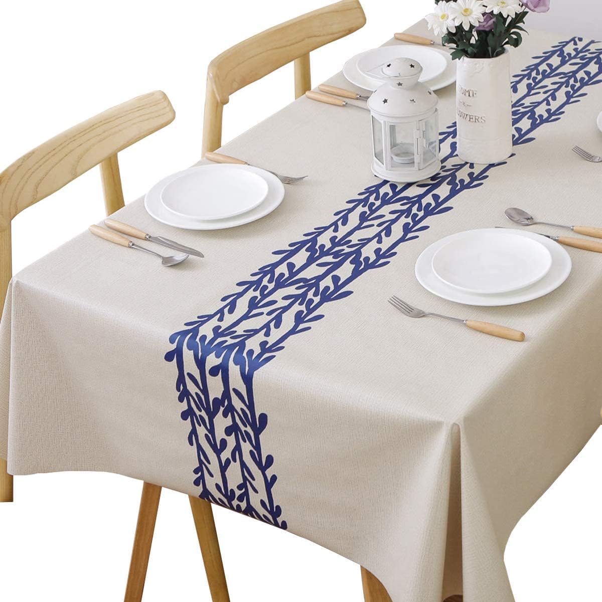 TruDelve Heavy Duty Vinyl Tablecloths Plastic Table Cloths for Kitchen Dining Table Wipeable PVC Tablecloth for Rectangle Tables (54"x72",Branch)