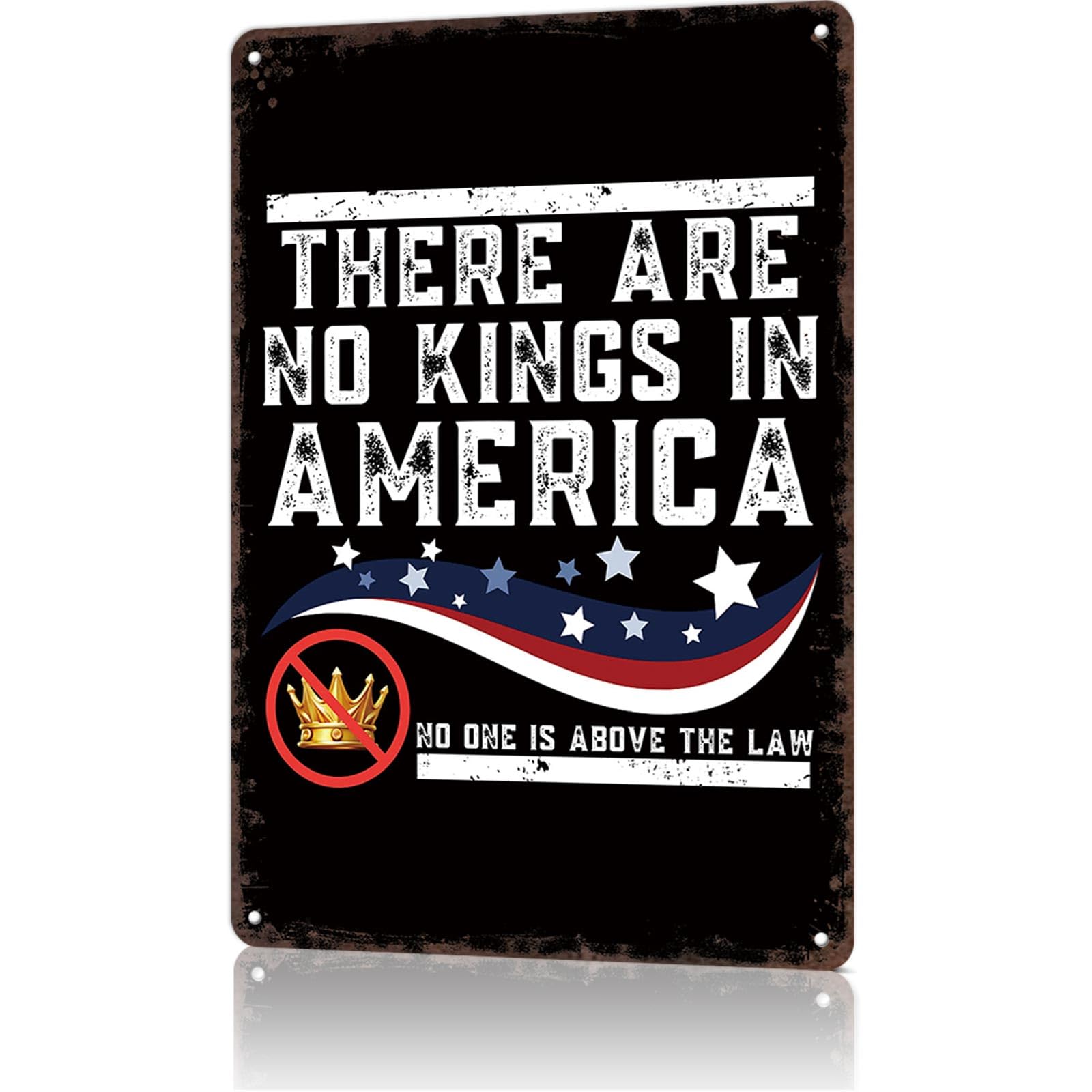 KWQDOZF Vintage Metal Signs No Kings In America Funny Tin Sign Poster Wall Art For Home Room Bedroom Office Decor 8x12inch