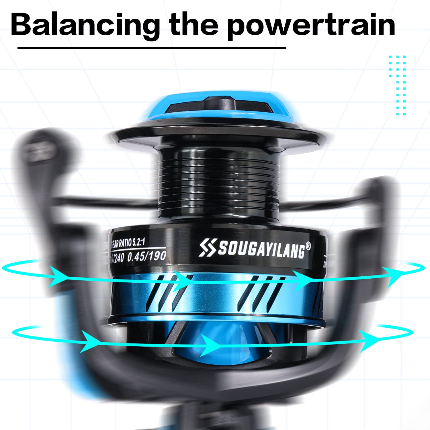 Sougayilang SL Spinning Reel 5.2: 1 Haute Vitesse Bobine Puissant Spinning Moulinets De P¨ºche Carpe P¨ºche Brochet Fibre De Carbone Drag Max 25LB Moulinet De P¨ºche-B10