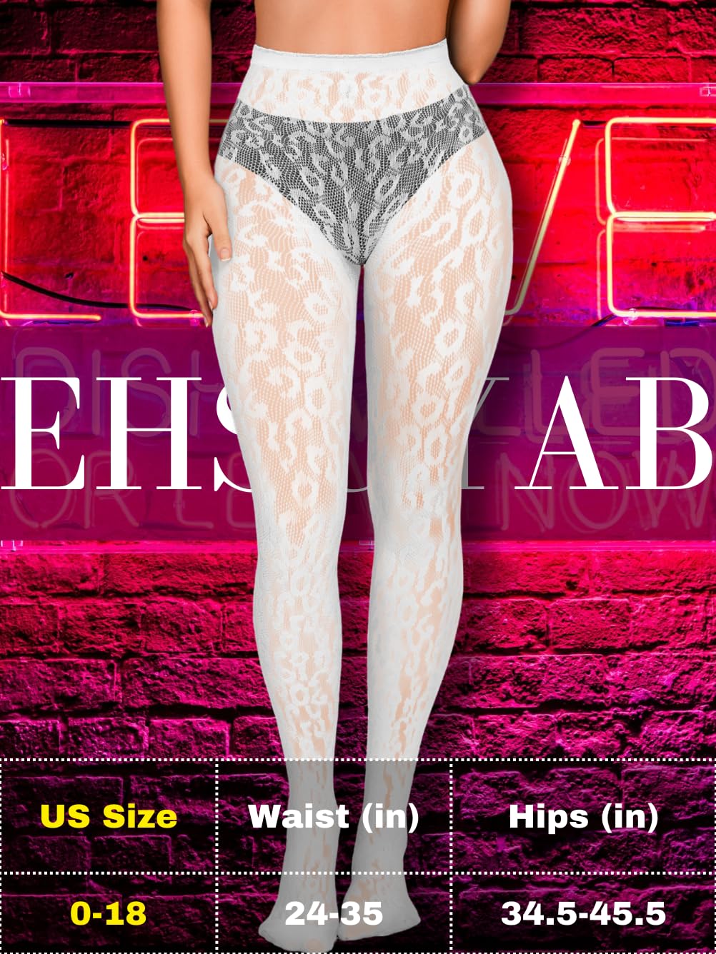 EHSUYAB Women Sexy Leopard Print Lace Tights, Cheetah Patterned Pantyhose Leggings, Sheer Fishnet Stockings Club Rave Outfits: White