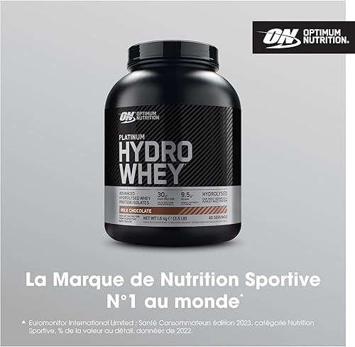Optimum Nutrition Platinum Hydro Whey, Hydrolysed Whey Protein Isolate Powder with Essential Amino Acids, Glutamine and BCAA, Milk Chocolate Flavour, 40 Servings, 1.6 kg - 2