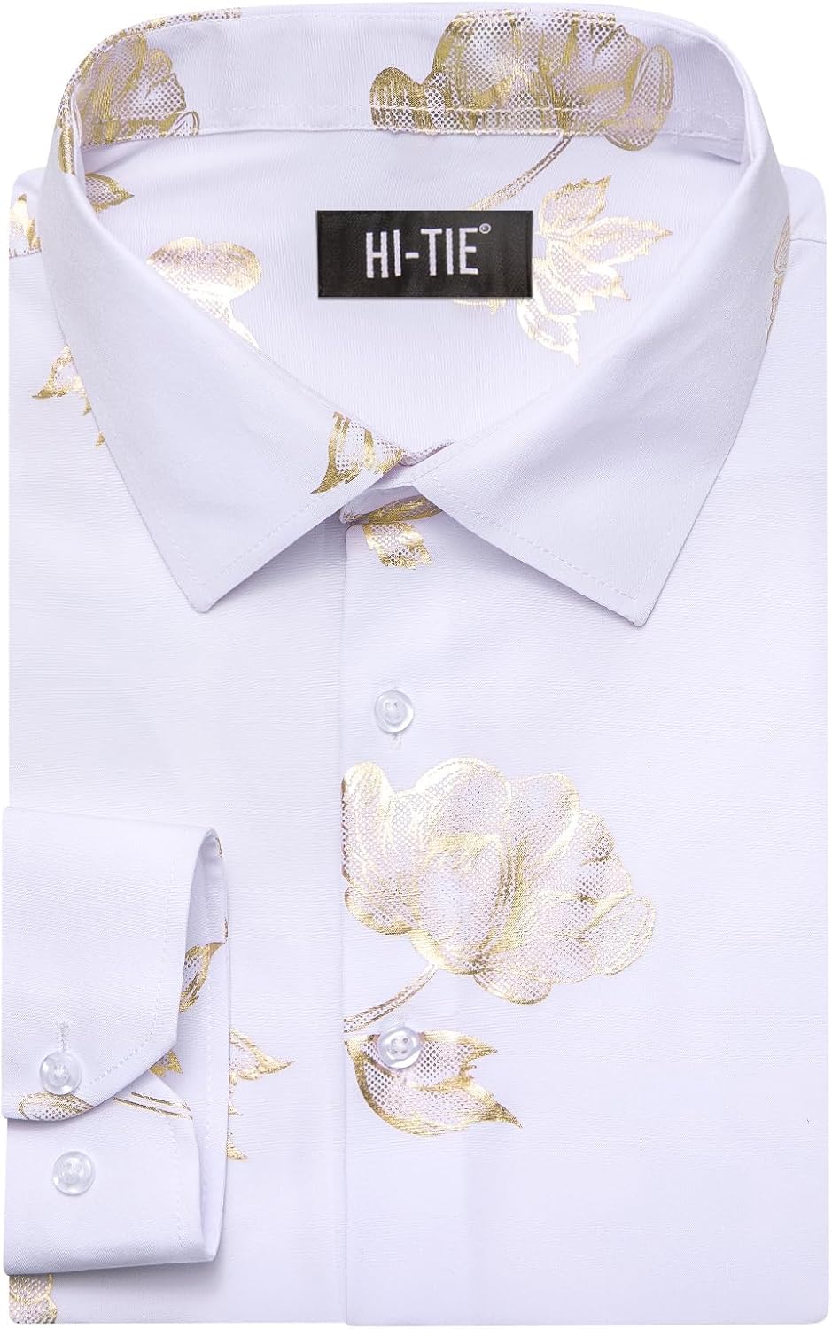 Hi-Tie Boys Hipster Luxrury Floral Paisley Printed Dress Shirts Long Sleeve Button Down Shiny Metallic Shirt for Disco Party