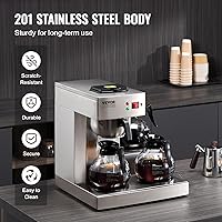 Vista 5 de VEVOR Cafetera de Goteo Comercial de 12 Tazas, Máquina Cafetera con 3 Jarras de Vidrio y 3 Platos Calentadores, Cafetera de Acero Inoxidable