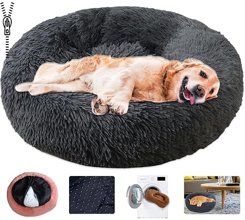 KZhanmy Cama de Perros Gatos Grande Pequeño,Cama de Mascotas Calentito Mullida Felpa Cojin Redonda…