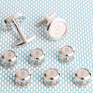Mens Cufflinks and Tuxedo Shirt Studs Initials A-Z Gift Set