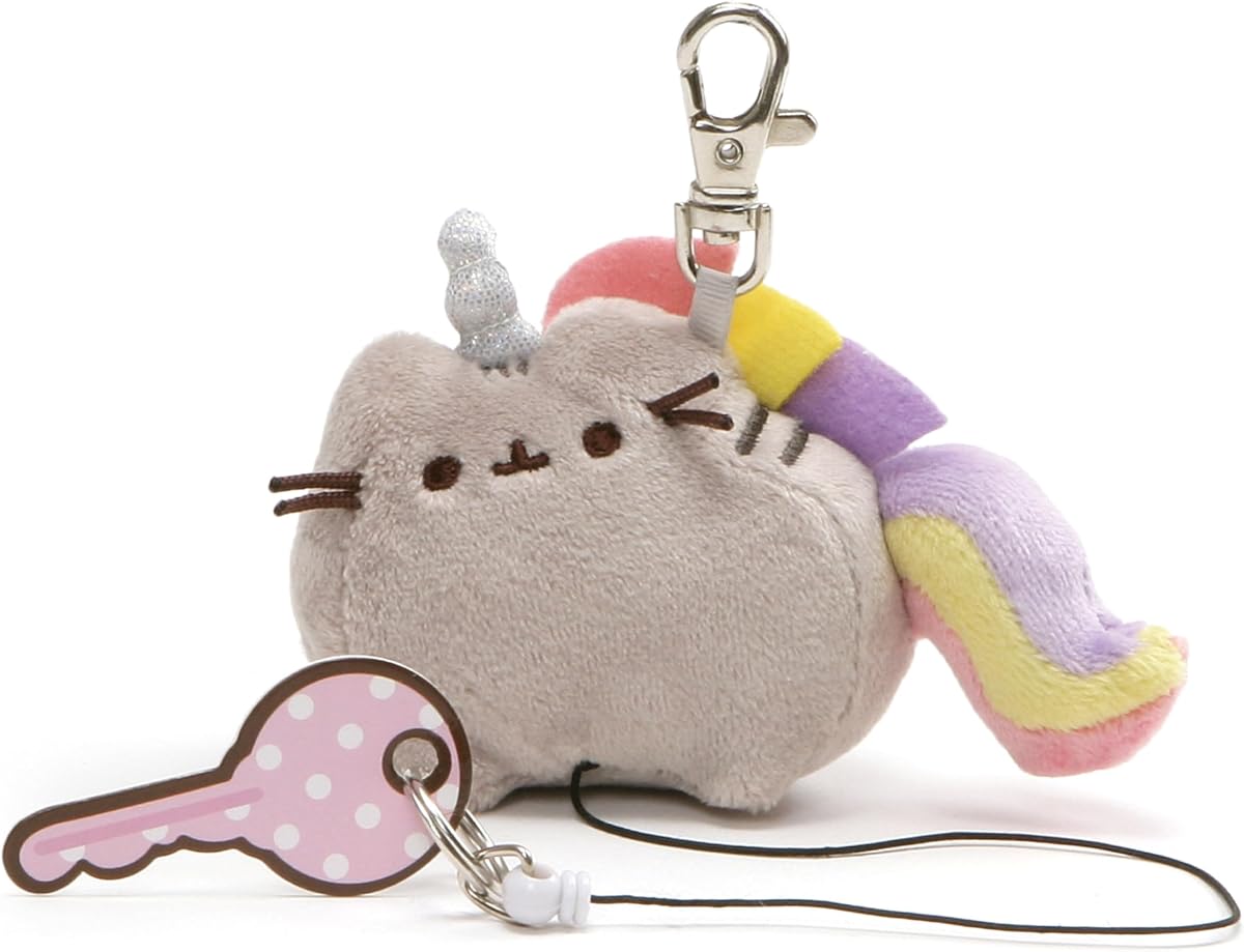 GUND Pusheen the Cat Pusheenicorn Retractable Key Holder, Unicorn Plush Keychain For Ages 8 and Up, 3”