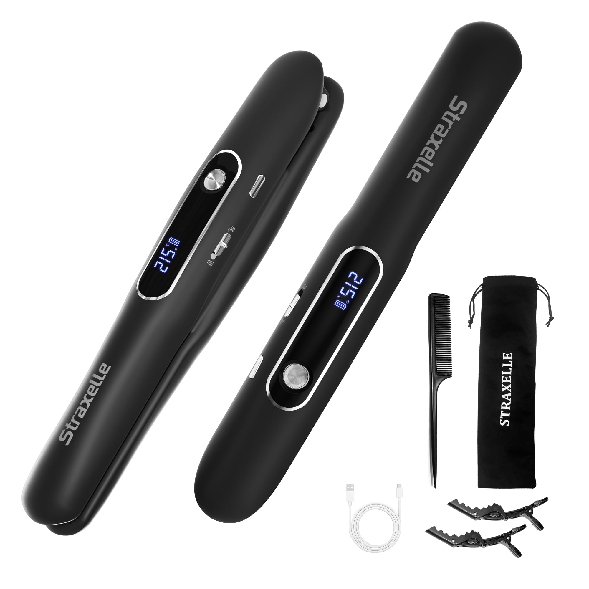 Mini Glätteisen Kabellos und Lockenstab, 2 in 1 Glätteisen Locken und Glätten 175°C-215°C, 5000mAh Reise Haarglätter Mini 3 Einstellbare Temperaturen mit LED Anzeige für alle Haartypen (Schwarz)