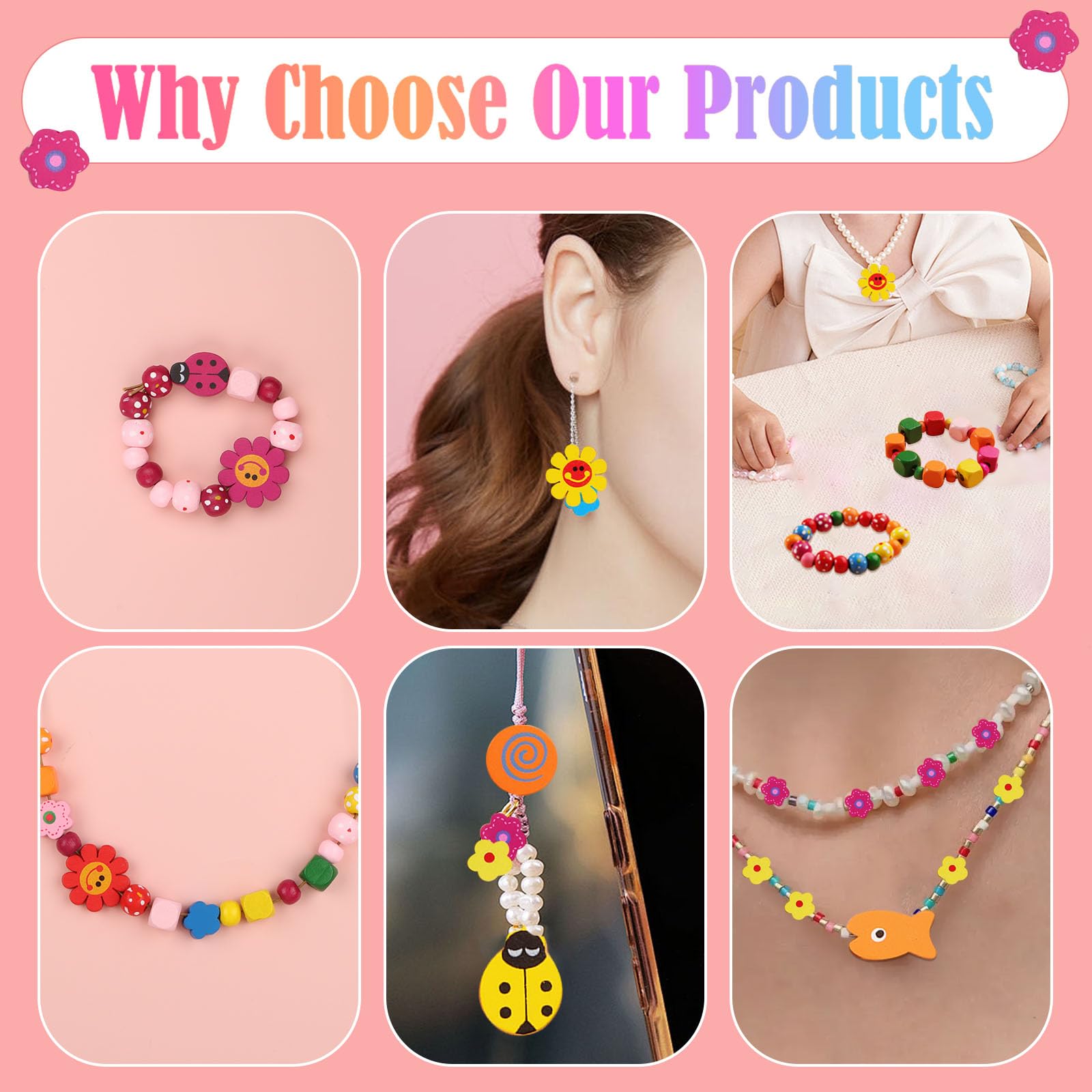 JTgugu Craft Colourful Wooden Beads for Threading DIY Bead Jewellery Set Children Wooden Beads with Hole for Threading Craft Beads for Bracelets Cord Set Necklaces Gift for Girls (500 Pieces) - Image 3
