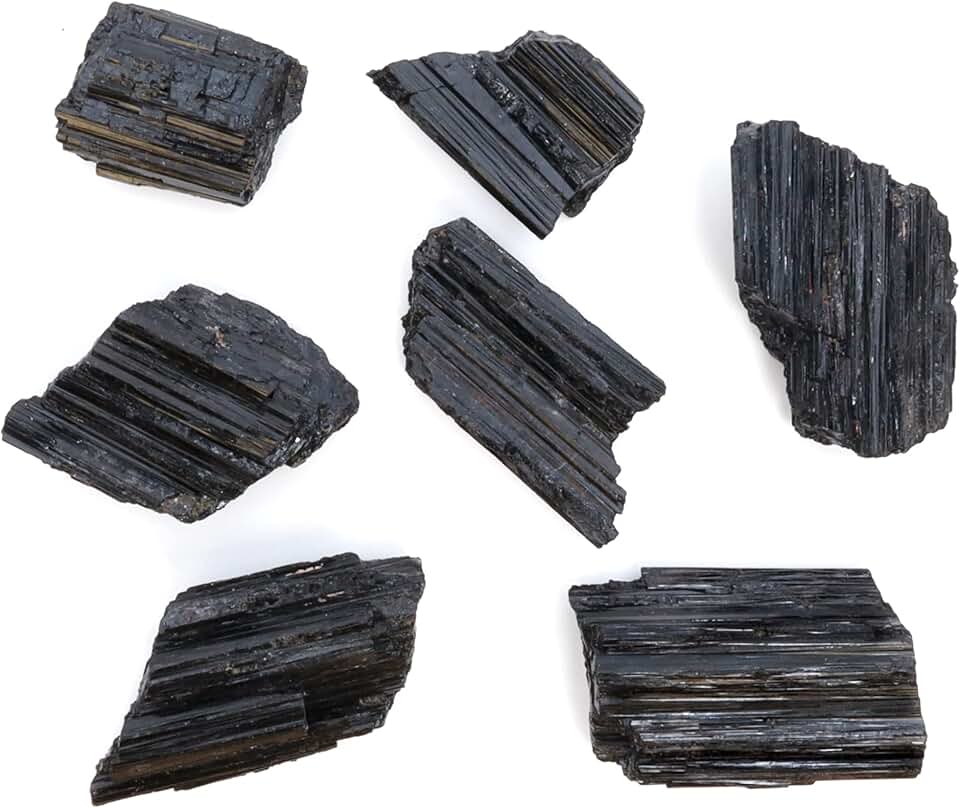 DANCING BEAR Black Tourmaline Crystals Bulk (1/2 LB Large Pieces) with Information Card, Rough Raw Natural Stones for Good Vibes, Reiki Energy, Made in USA