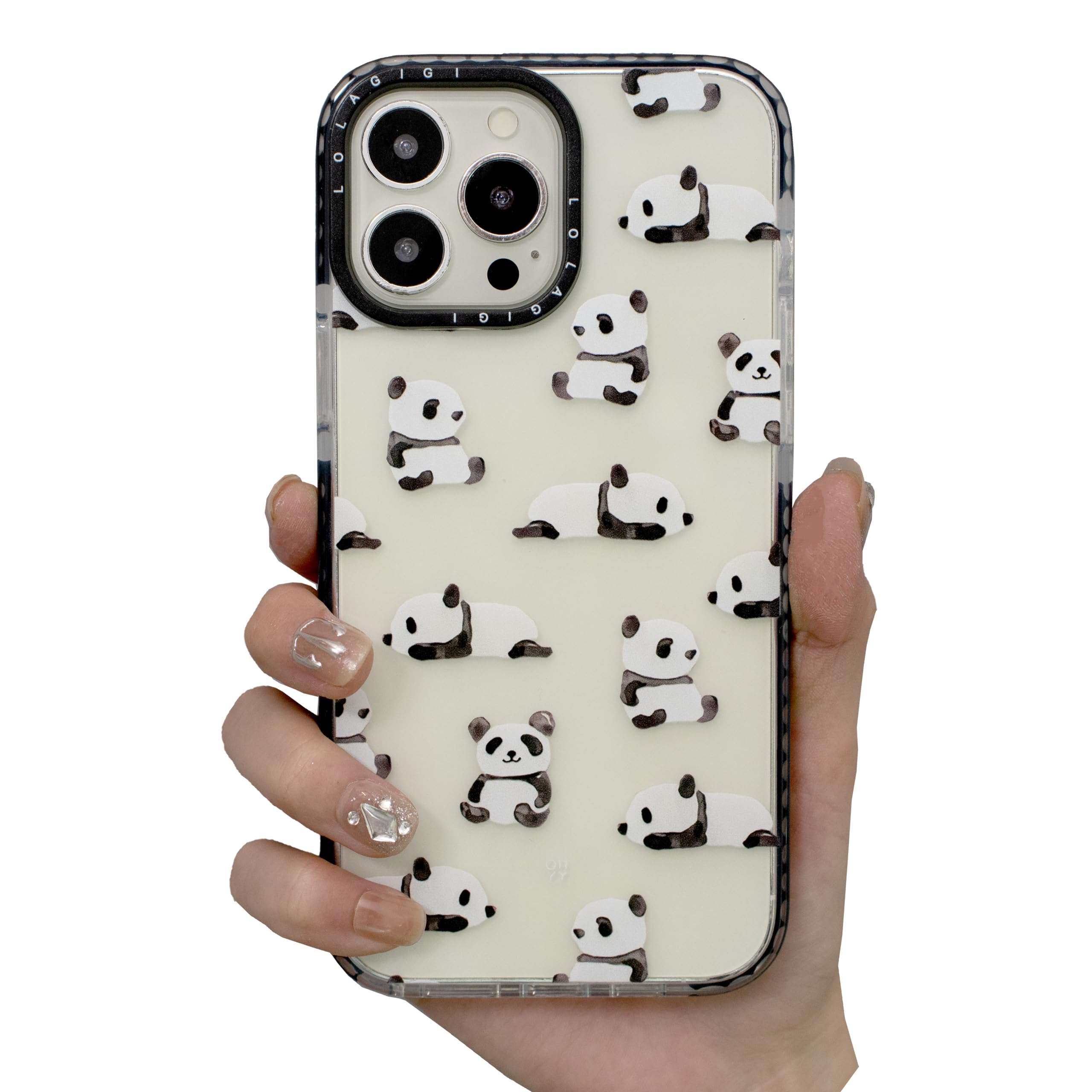 LOLAGIGI for iPhone 15 Pro Max Case for Women, Clear Cute Panda Cartoon Art Animal Print Girly Design Kawaii Aesthetic Cartoon Pattern for Girls Teens