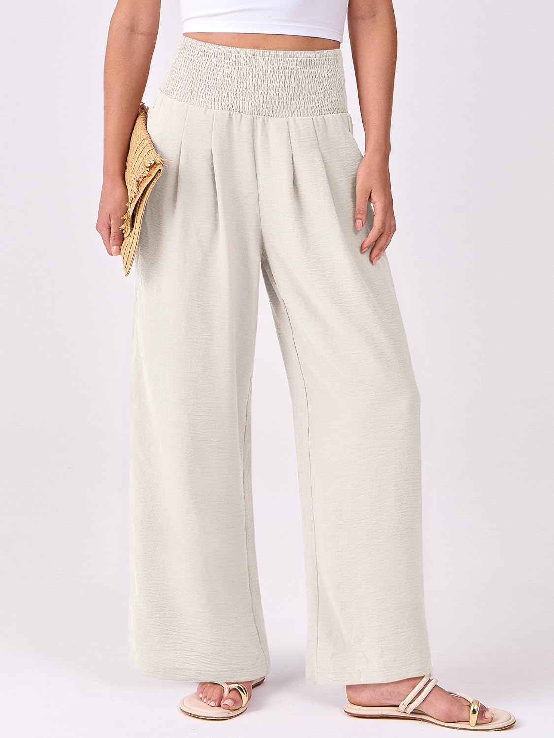 ANRABESS Women Palazzo Pants Summer Flowy Wide Leg High Waist Lounge Trousers with Pockets 2026 Casual Beach Vacation Outfits - Image 2