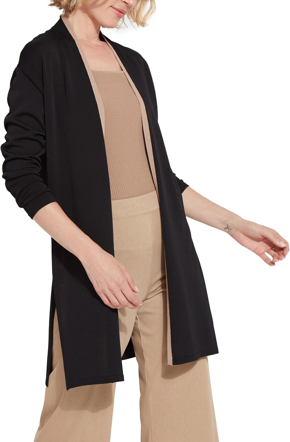 Lyssé Avril Knit Duster Long Cardigan Sweaters for Women, Light Weight with Open Front, 4-Way Stretch Knit, Asymmetrical Hem