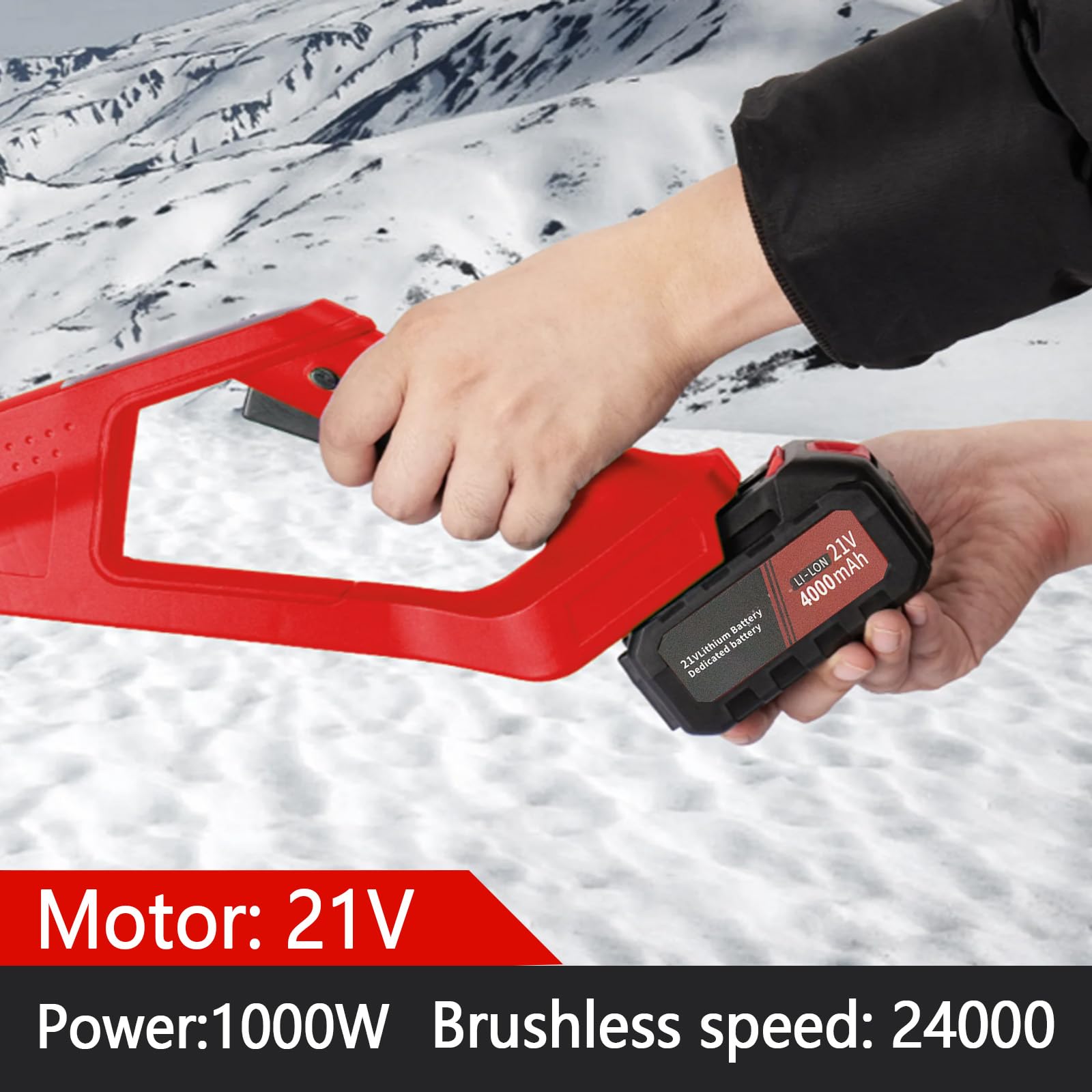 Souffleuse à Neige 1000W 21V Li-ION Direction Projection Réglable 0-33000 TR/Min 8M 34cm