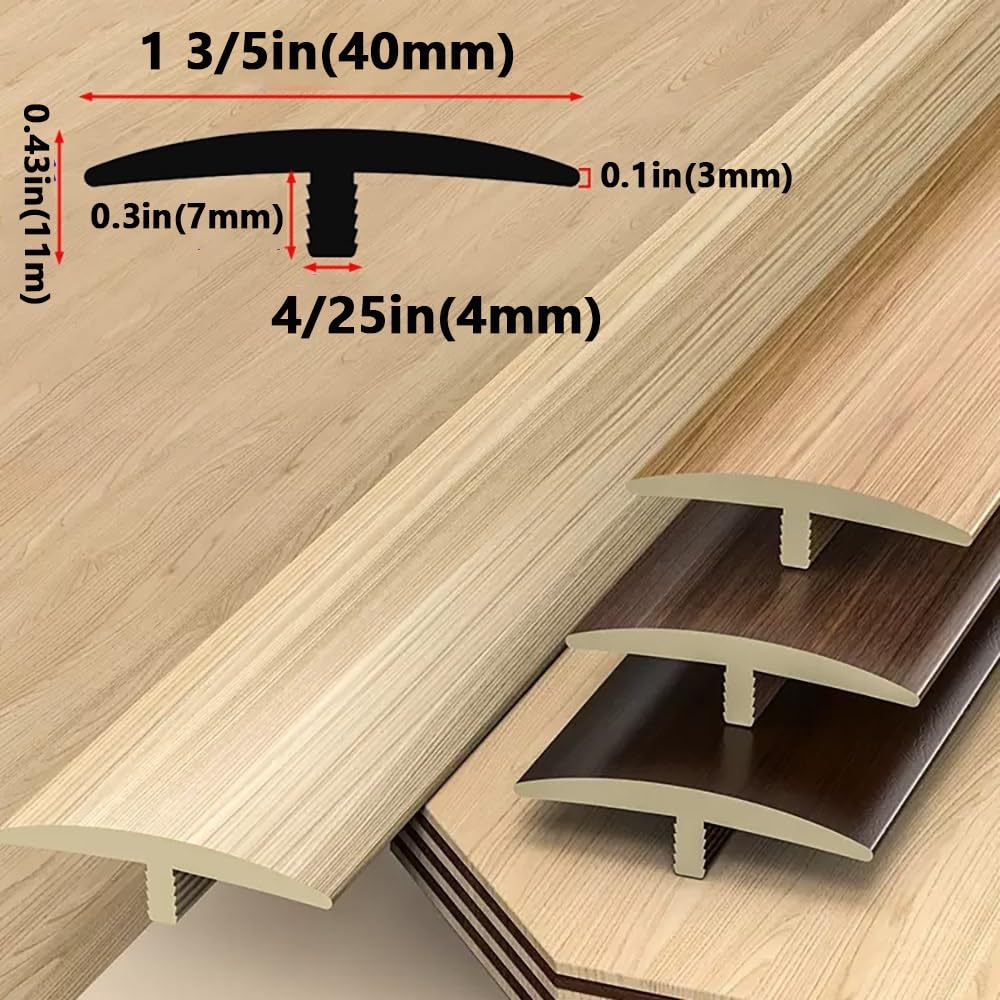 Bande de transition de sol auto-adhésive, bandes de transition de moulage en T de 35,4 pouces, bande de seuil de porte/carrelage/stratifié, finition grain de bois(Wood Color)
