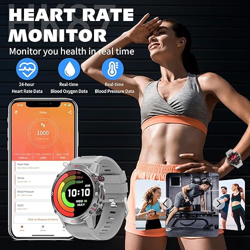 Miniatura 4 de Relojes inteligentes militares para hombres y mujeres (respuestallamadas de marcación), pantalla AMOLED de 1.43 pulgadas siempre encendida,