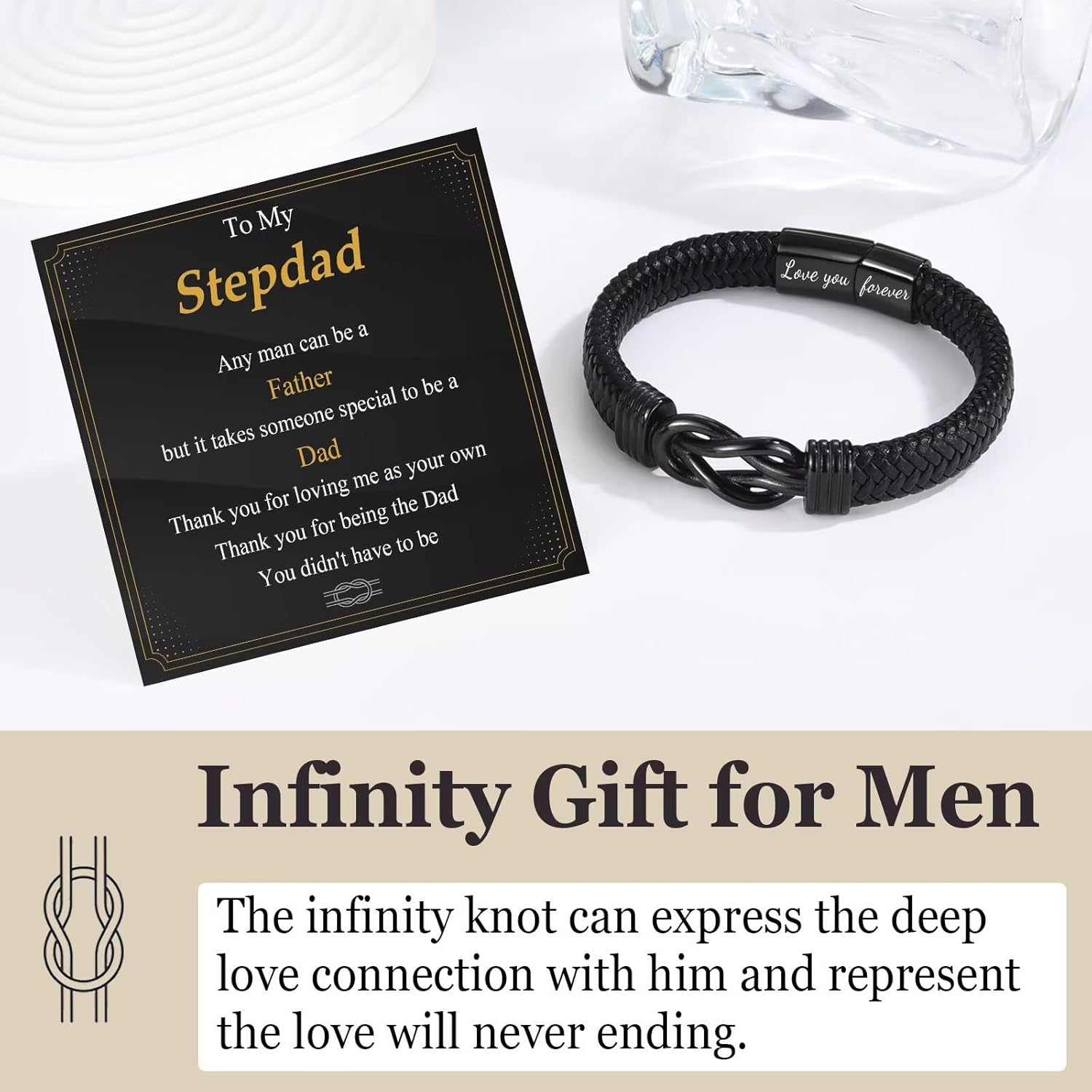 Gifts for Teen Boys, Men Leather Bracelets Braided Cuff Infinity Knot Jewelry for Birthday, Christmas, Fathers Day, Wedding - Image 3